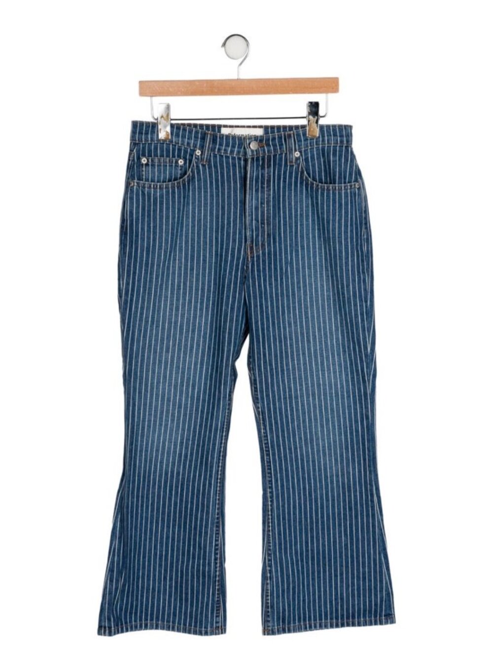 Reformation "Mesa Stripe" jeans, mid-rise crop flare, size 29 (M)